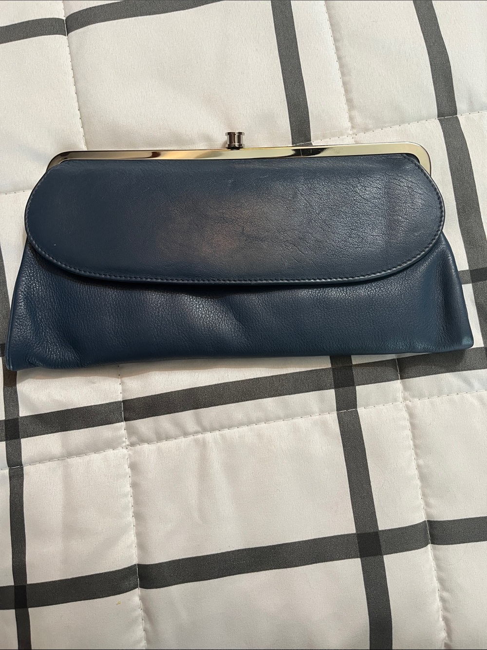 Michael Rome Navy Leather Frame Clutch
